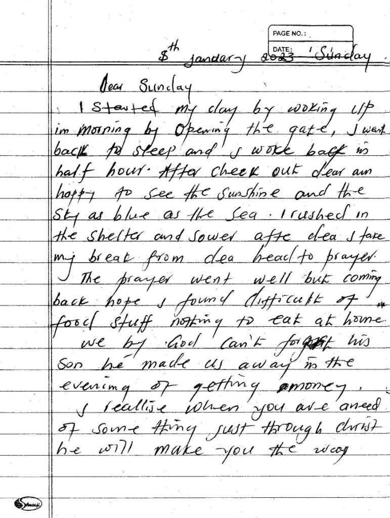 A page from Collins Adigas private diary
