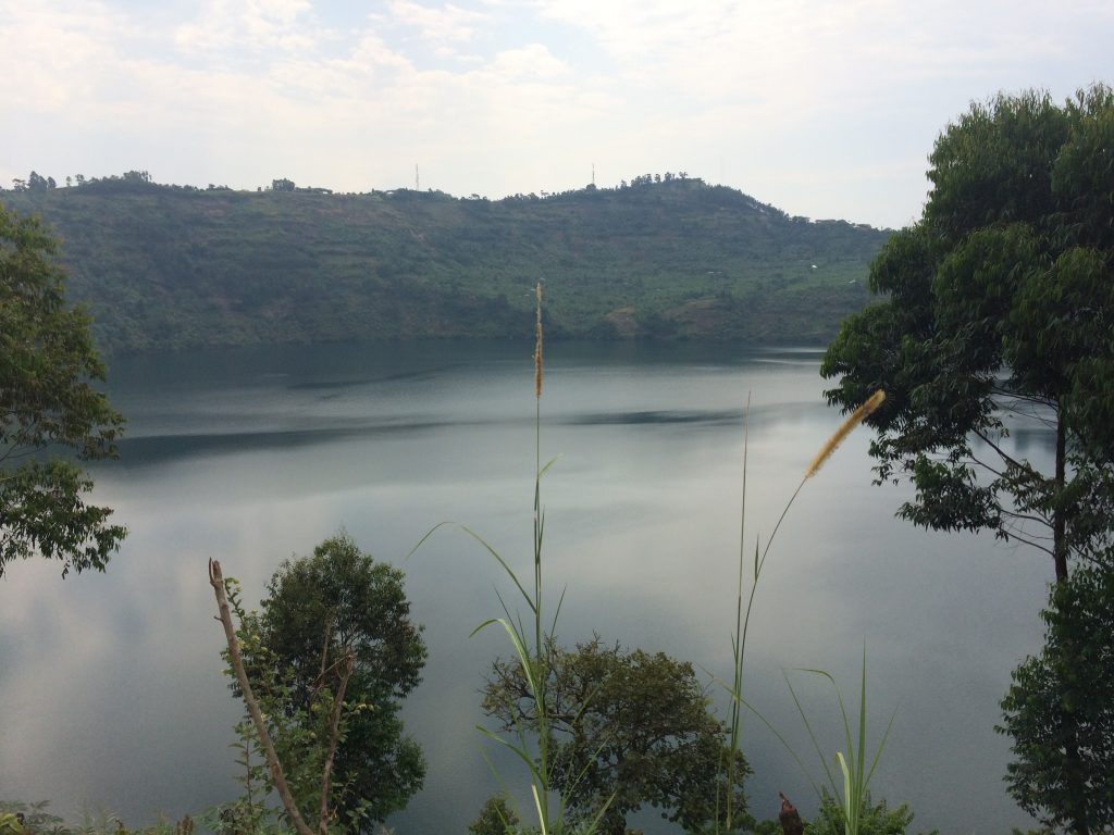 A view of a crater lake within Queen Elizabeth National Park