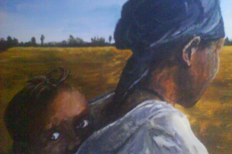 African woman carrying her child