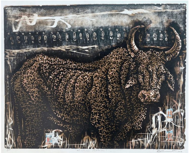 Stateproof Constitutional Bull series 2008 woodcut on paper
