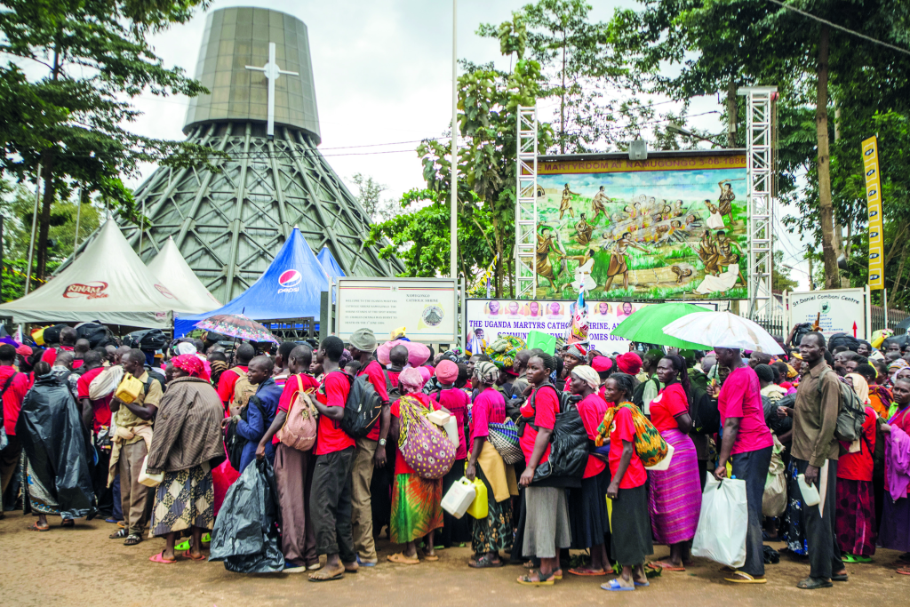 Pilgrims lining up to enter the precincts of the Basilica of Uganda Martyrs in Namugongo. © Badru Katumba