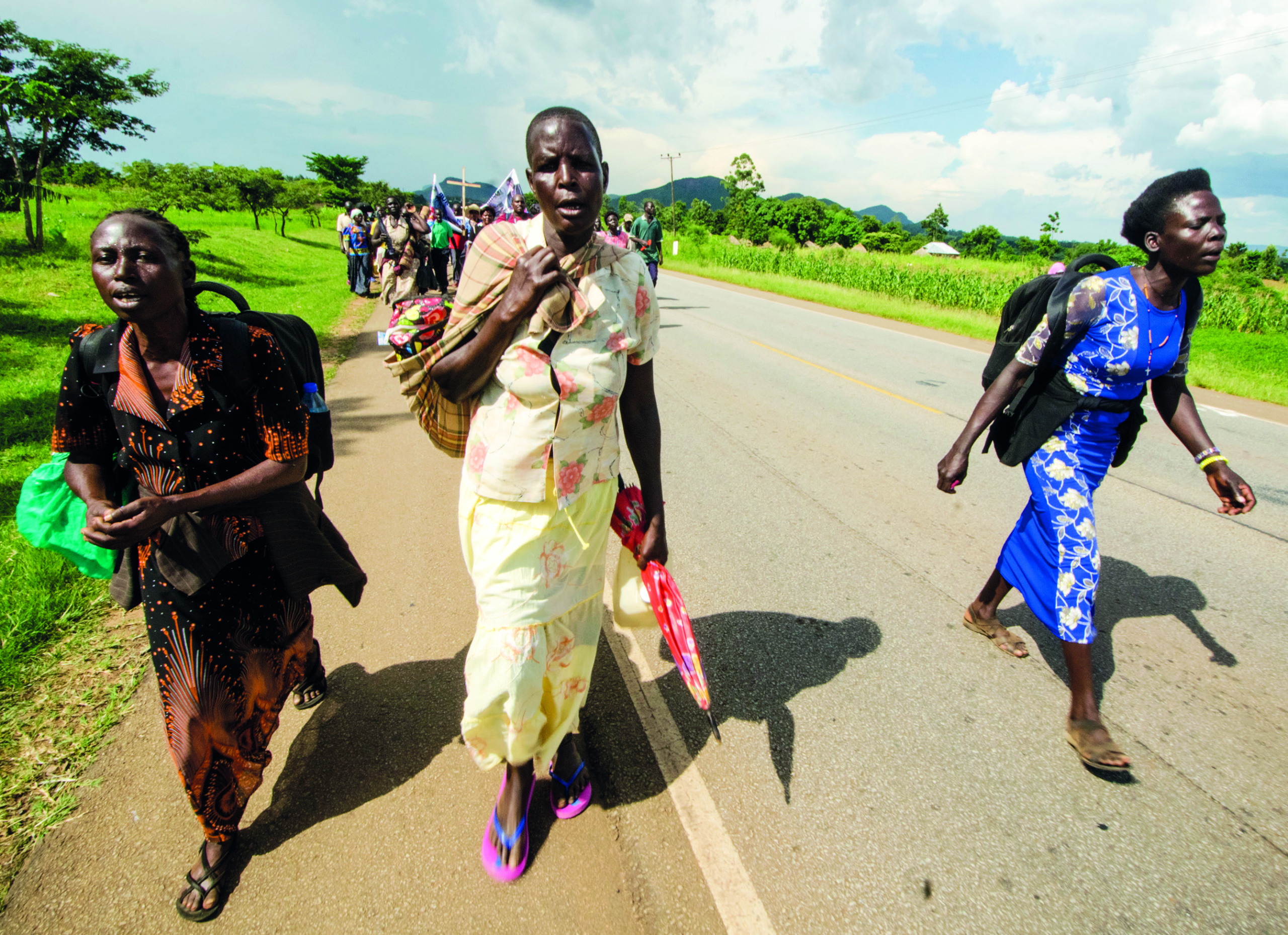 Pilgrims trekking to the Basilica of Uganda Martyrs in Namugongo. © Badru Katumba