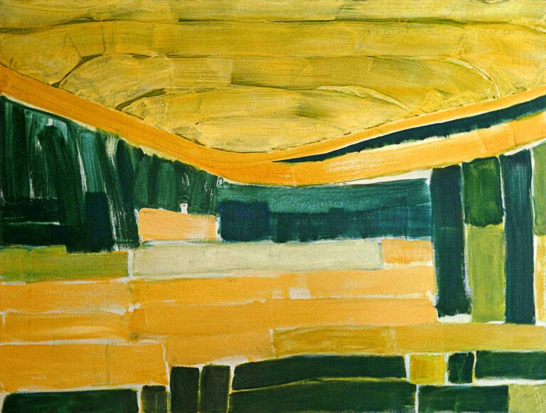 Abstract landscape with sun large acrylic painting on canvas painted in 1990 by Dutch artist Fons Heijnsbroek free image of art in high resolutions scaled 1