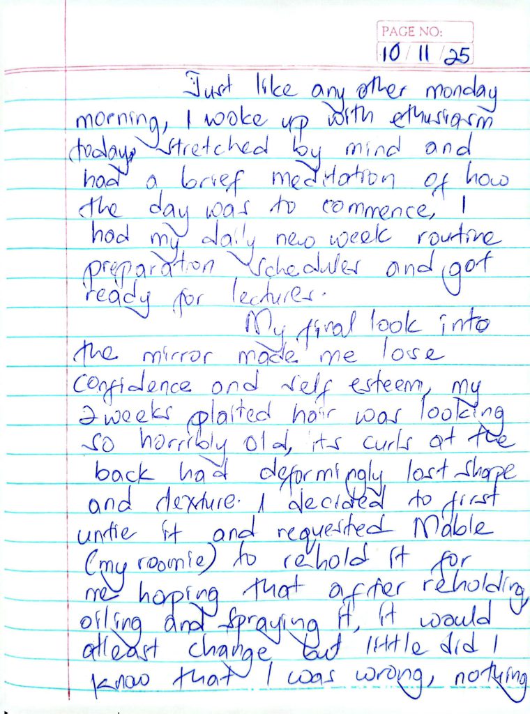 A page from Nalwoga Winnie Kisakyes diary