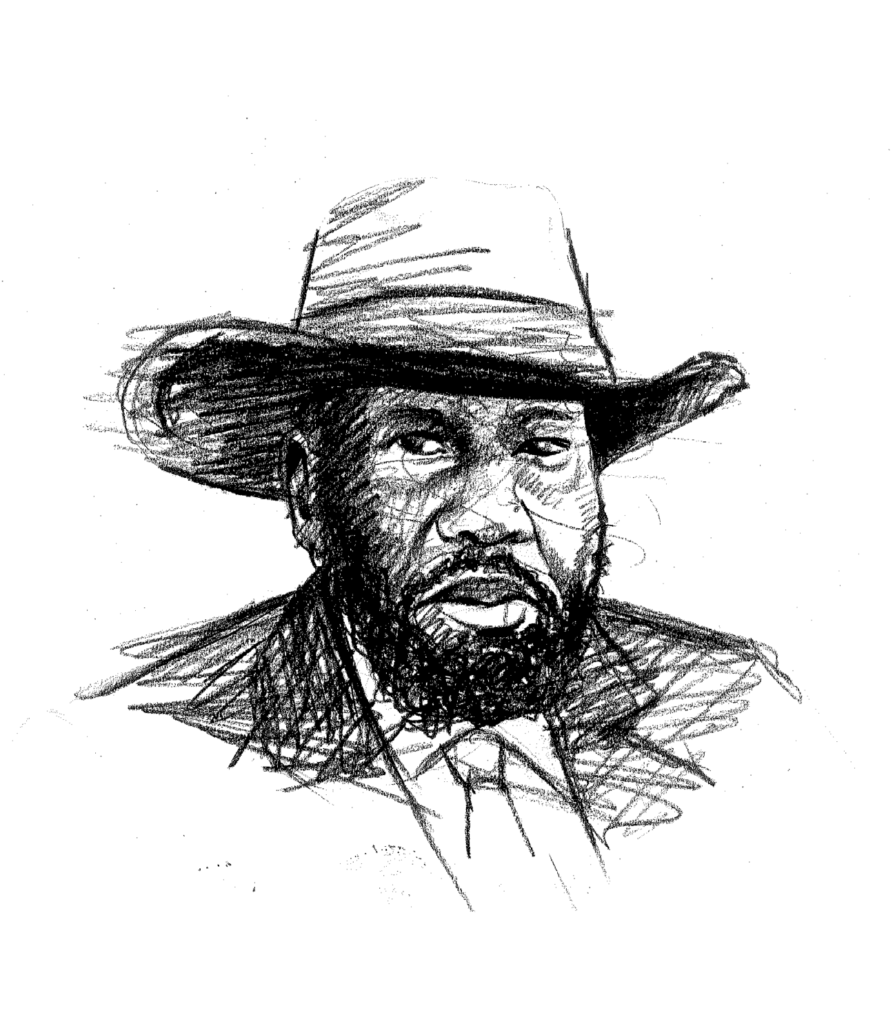 10. Pencil Portrait Sketch of a Bearded Man in a Hat The Weganda Review Issue 13 President Salva Kiir; illustrated for TWR by Farooq Ssebaggala