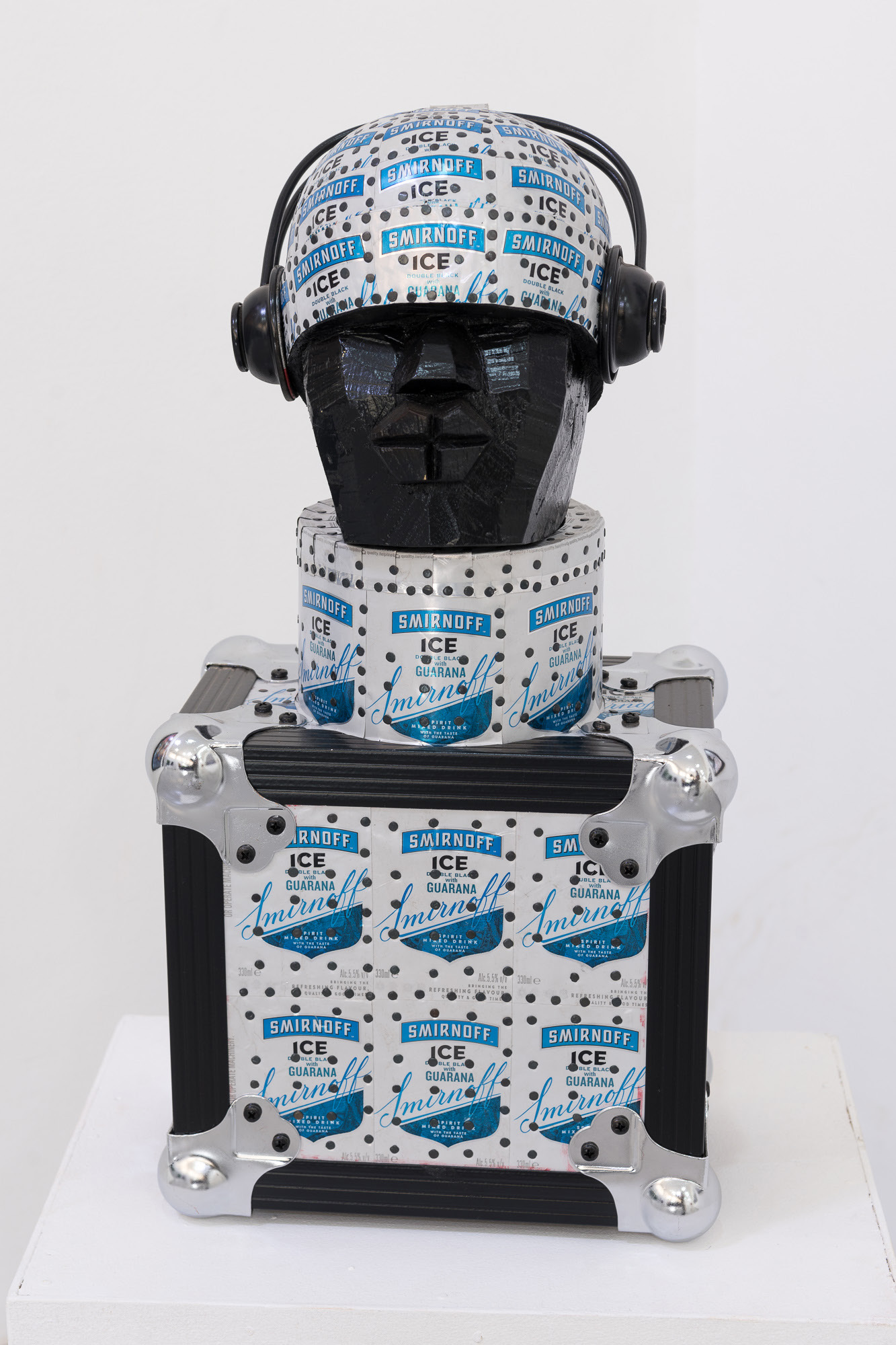 16. Sculpture of a Head Made from Smirnoff Ice Cans The Weganda Review Issue 13 Xenson, Blindfold the Nose IV, 2022, mixed media, 52 x 27 x 20 cm