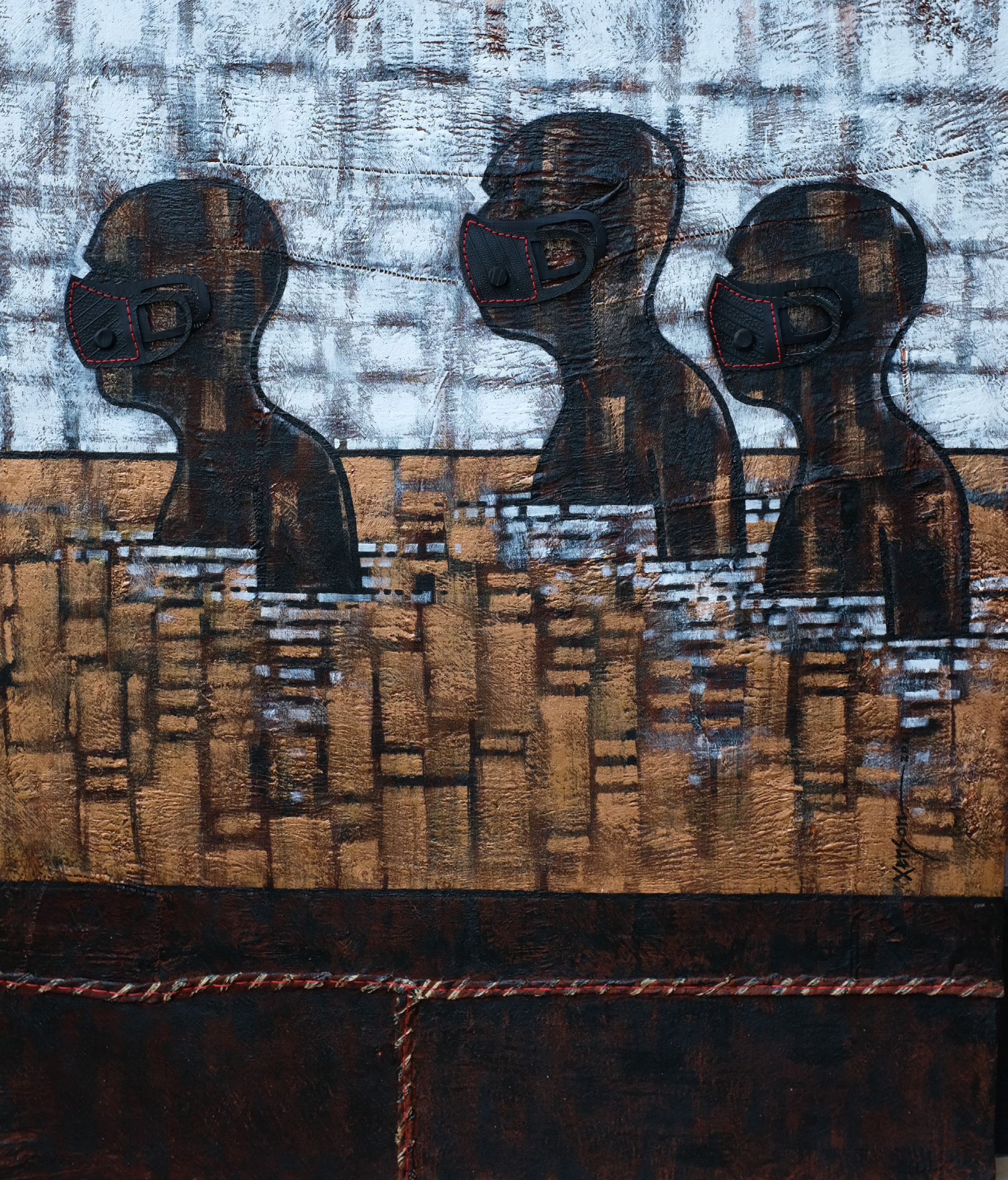 17. Painting of Three Figures Wearing Gas Masks The Weganda Review Issue 13