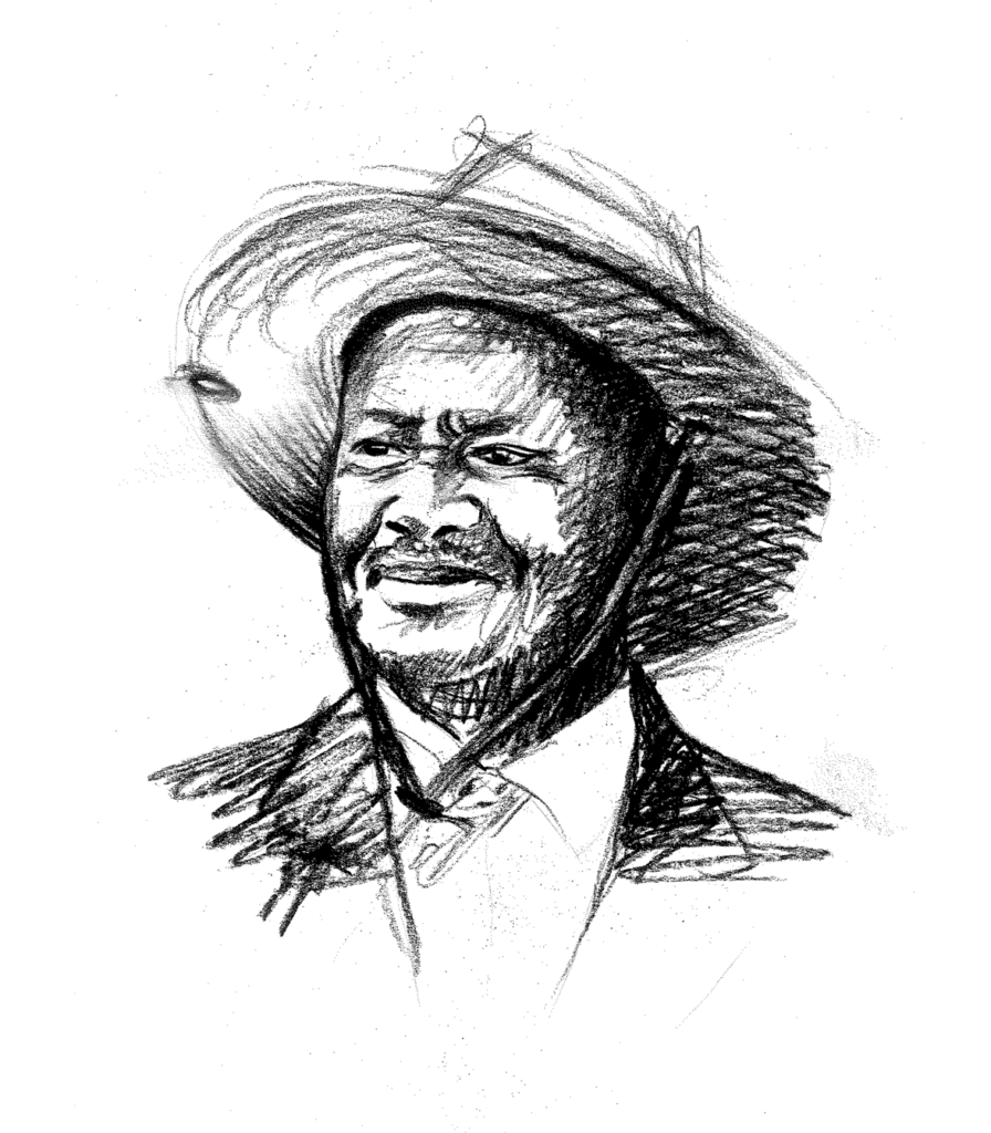 President Yoweri Museveni; illustrated for TWR by Farooq Ssebaggala