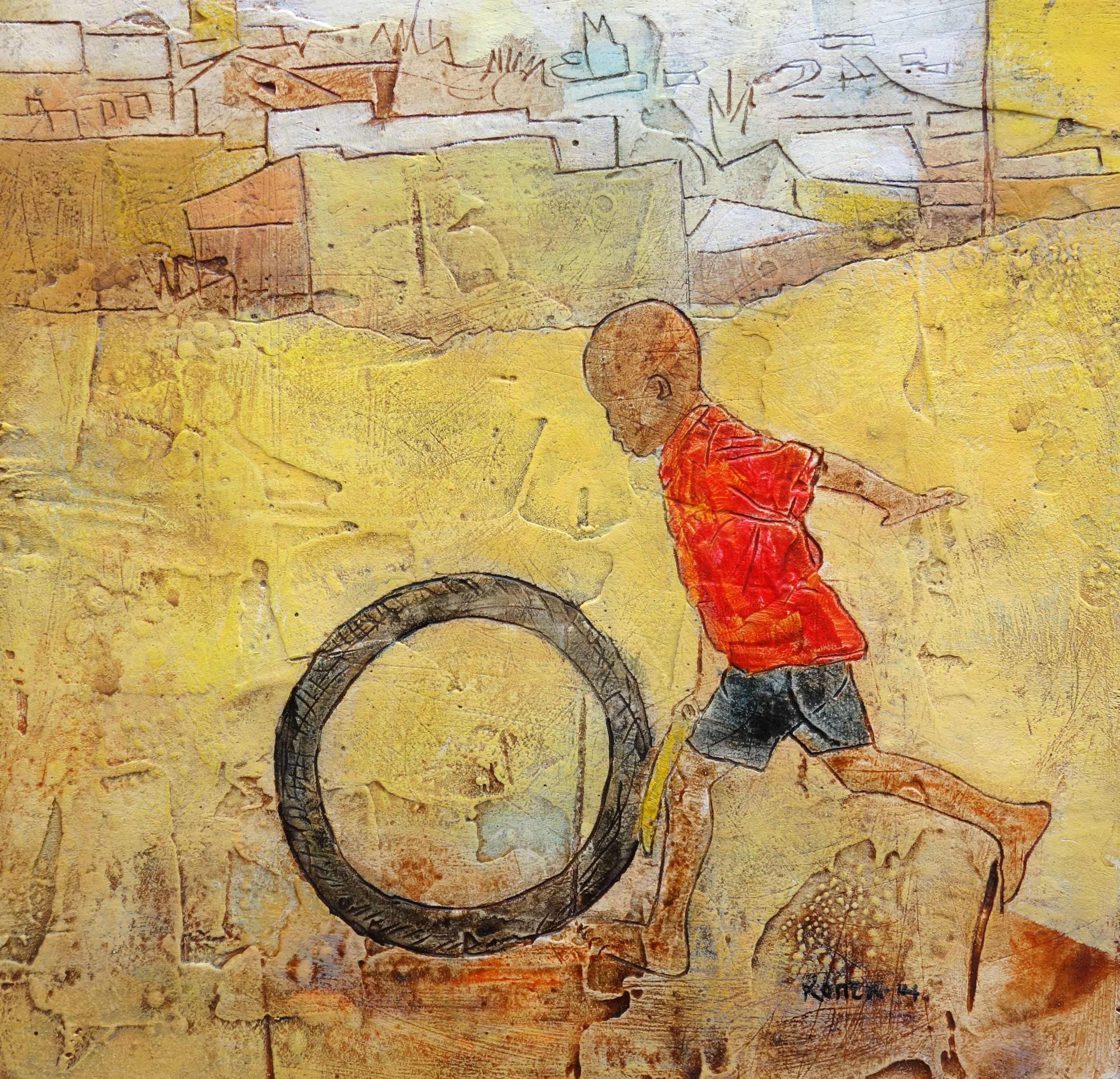 2014.my wheels.acrylics.paste on board .18cm 18cm scaled