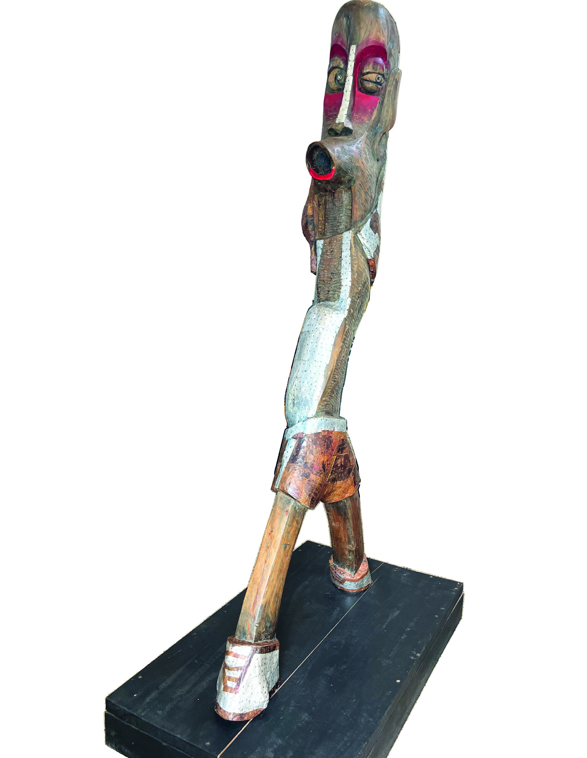 Lilian Nabulime, Rumor-monger, 2023, wood and metal, 193 x 81 x 35 cm